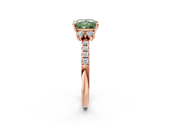 Rose gold Fancy Green Princess  Diamond Three-Stone Pave Band with Four-Prong Setting