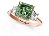 Rose gold Fancy Green Princess  Diamond Three-Stone Ring with Trapezoid Side Stones and Prong Setting_1