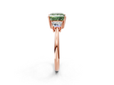 Rose gold Fancy Green Princess  Diamond Three-Stone Ring with Trapezoid Side Stones and Prong Setting_2