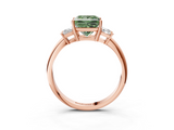 Rose gold Fancy Green Princess  Diamond Three-Stone Ring with Trapezoid Side Stones and Prong Setting_3