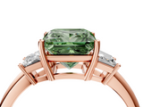 Rose gold Fancy Green Princess  Diamond Three-Stone Ring with Trapezoid Side Stones and Prong Setting_4
