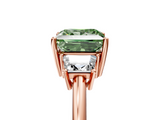 Rose gold Fancy Green Princess  Diamond Three-Stone Ring with Trapezoid Side Stones and Prong Setting_5