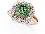 Rose gold Fancy Green Princess  Halo Cluster Diamond Engagement Ring with Prong Setting and Polished Band_21