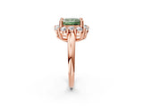 Rose gold Fancy Green Princess  Halo Cluster Diamond Engagement Ring with Prong Setting and Polished Band_22