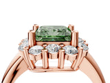 Rose gold Fancy Green Princess  Halo Cluster Diamond Engagement Ring with Prong Setting and Polished Band_24