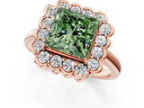 Rose gold Fancy Green Princess  Halo Cluster Diamond Engagement Ring with Solitaire Band and Prong Setting_48