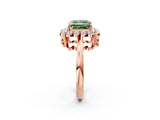 Rose gold Fancy Green Princess  Halo Cluster Diamond Engagement Ring with Solitaire Band and Prong Setting_49