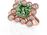 Rose gold Fancy Green Princess  Halo Diamond Cluster Engagement Ring with Milgrain Bezel Setting and Solitaire Band_40