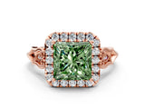 Rose gold Fancy Green Princess  Halo Diamond Engagement Ring with Filigree Band and Four-Prong Setting_81