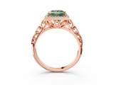 Rose gold Fancy Green Princess  Halo Diamond Engagement Ring with Intricate Filigree Band and Four-Prong Setting_3