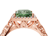 Rose gold Fancy Green Princess  Halo Diamond Engagement Ring with Intricate Filigree Band and Four-Prong Setting_4