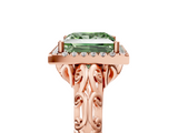 Rose gold Fancy Green Princess  Halo Diamond Engagement Ring with Intricate Filigree Band and Four-Prong Setting_5