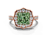 Rose gold Fancy Green Princess  Halo Diamond Engagement Ring with Milgrain Band and Four-Prong Setting_16