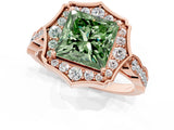 Rose gold Fancy Green Princess  Halo Diamond Engagement Ring with Milgrain Band and Four-Prong Setting_17