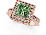 Rose gold Fancy Green Princess  Halo Diamond Engagement Ring with Milgrain Pave Band and Four-Prong Setting_148