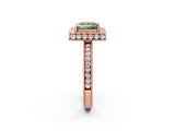 Rose gold Fancy Green Princess  Halo Diamond Engagement Ring with Milgrain Pave Band and Four-Prong Setting_149