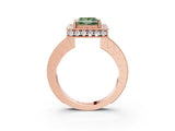 Rose gold Fancy Green Princess  Halo Diamond Engagement Ring with Milgrain Pave Band and Four-Prong Setting_150