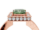 Rose gold Fancy Green Princess  Halo Diamond Engagement Ring with Milgrain Pave Band and Four-Prong Setting_151