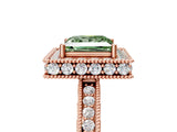 Rose gold Fancy Green Princess  Halo Diamond Engagement Ring with Milgrain Pave Band and Four-Prong Setting_152