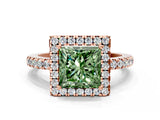 Rose gold Fancy Green Princess  Halo Diamond Engagement Ring with Pavé Band and Four-Prong Setting_87