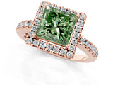 Rose gold Fancy Green Princess  Halo Diamond Engagement Ring with Pavé Band and Four-Prong Setting_88
