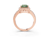 Rose gold Fancy Green Princess  Halo Diamond Engagement Ring with Pavé Band and Four-Prong Setting_90