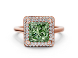 Rose gold Fancy Green Princess  Halo Diamond Engagement Ring with Solitaire Band and Four-Prong Setting