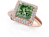 Rose gold Fancy Green Princess  Halo Diamond Engagement Ring with Solitaire Band and Four-Prong Setting_1