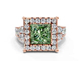Rose gold Fancy Green Princess  Halo Diamond Engagement Ring with Split Shank and Four-Prong Setting_74