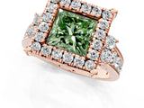 Rose gold Fancy Green Princess  Halo Diamond Engagement Ring with Split Shank and Four-Prong Setting_75