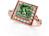 Rose gold Fancy Green Princess  Halo Diamond Engagement Ring with Twisted Band and Four-Prong Setting 1