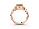 Rose gold Fancy Green Princess  Halo Diamond Floral Band with Four-Prong Setting_59