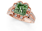 Rose gold Fancy Green Princess  Halo Diamond Floral Split Shank Engagement Ring 2
