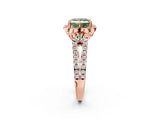 Rose gold Fancy Green Princess  Halo Diamond Floral Split Shank Engagement Ring 3