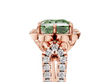 Rose gold Fancy Green Princess  Halo Diamond Floral Split Shank Engagement Ring
