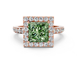 Rose gold Fancy Green Princess  Halo Diamond Pavé Band Ring with Prong Setting