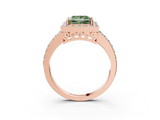 Rose gold Fancy Green Princess  Halo Diamond Pavé Band Ring with Prong Setting_3
