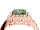Rose gold Fancy Green Princess  Halo Diamond Pavé Band Ring with Prong Setting_4