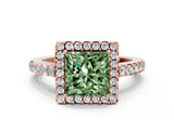 Rose gold Fancy Green Princess  Halo Diamond Pavé Solitaire Ring_33
