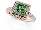 Rose gold Fancy Green Princess  Halo Diamond Pavé Solitaire Ring_34