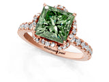 Rose gold Fancy Green Princess  Halo Diamond Pave Band Ring with Four-Prong Setting_16