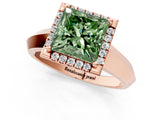 Rose gold Fancy Green Princess  Halo Diamond Ring with Cathedral Band and Four-Prong Setting_30