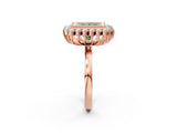 Rose gold Fancy Green Princess  Halo Diamond Ring with Milgrain Edge and Round Prong Setting_26