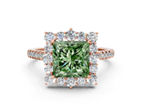 Rose gold Fancy Green Princess  Halo Diamond Ring with Pavé Band and Prong Setting_17