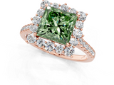 Rose gold Fancy Green Princess  Halo Diamond Ring with Pavé Band and Prong Setting_18
