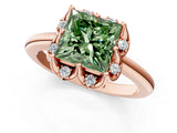 Rose gold Fancy Green Princess  Halo Diamond Ring with Round Cluster Setting, Solitaire Band, and Four-Prong Setting_31