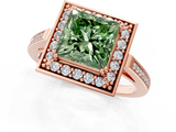 Rose gold Fancy Green Princess  Halo Diamond Ring with Split Shank and Four-Prong Setting_1