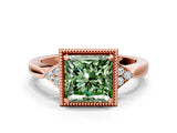 Rose gold Fancy Green Princess  Halo Diamond Ring with Tapered Band and Four-Prong Setting_3