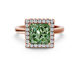 Rose gold Fancy Green Princess  Halo Diamond Solitaire with Pavé Band and Four-Prong Setting_17