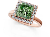 Rose gold Fancy Green Princess  Halo Diamond Solitaire with Pavé Band and Four-Prong Setting_18